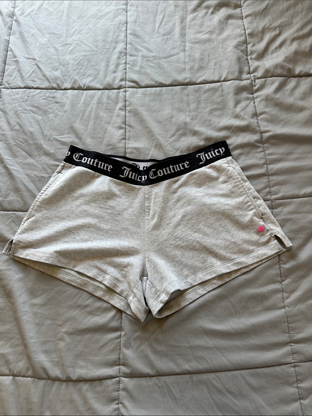Vintage Juicy Couture Light Gray Lounge Shorts with Black Logo Waistband